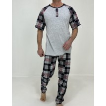Пижама мужская Mark футболка + штаны в клетку 50-52 Серая 56937596-1