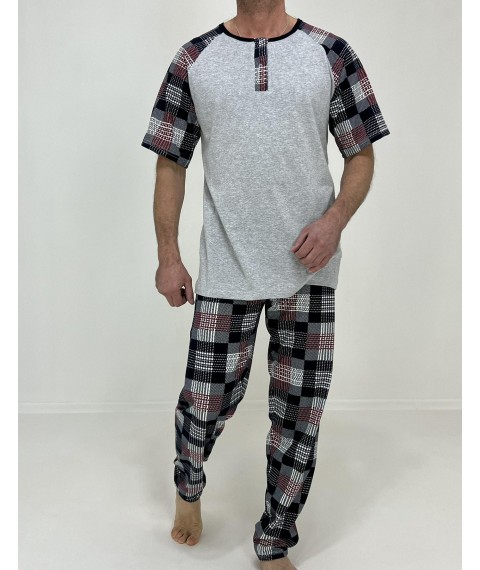Пижама мужская Mark футболка + штаны в клетку 54-56 Серая 56937596-2