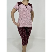 Женский домашний костюм Цветочный (футболка + бриджи) 54-56 Розовый 28023012-2