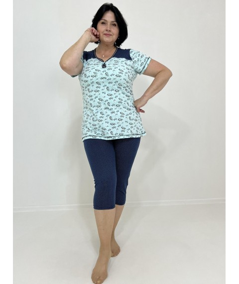 Жіночий домашній комплект Nonna (футболка + бриджі) 50-52 Синьо-бірюзовий 30047886-1