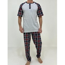 Men's pajamas Denis T-shirt + checkered pants 50-52 Gray 51654387-1