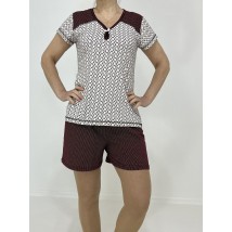 Домашний женский комплект Зоя (футболка + шорты) 50-52 Бордо-беж 42030055-1