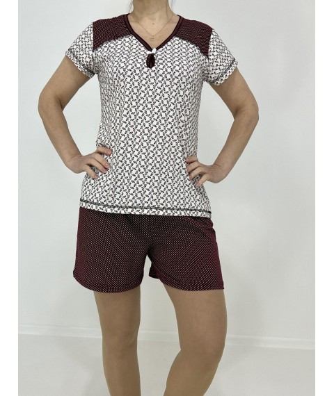 Домашній жіночий комплект Зоя (футболка + шорти) 58-60 Бордо-беж 42030055-3