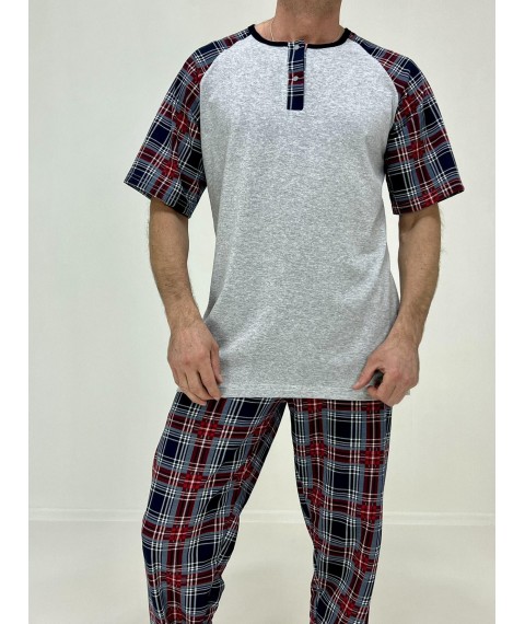 Піжама чоловіча Denis футболка + штани в клітинку 50-52 Сіра 51654387-1