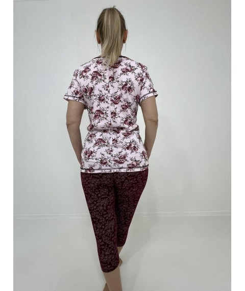 Домашній жіночий комплект Julia (футболка + бриджі) 50-52 Бордово-рожевий 96031779-2