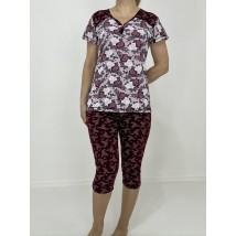 Women's home suit Roses (T-shirt + breeches) 58-60 Burgundy 27289798-3