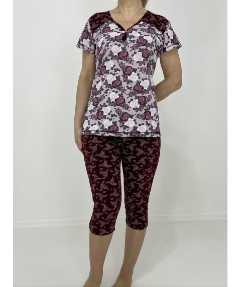 Women's home suit Roses (T-shirt + breeches) 54-56 Burgundy 27289798-2