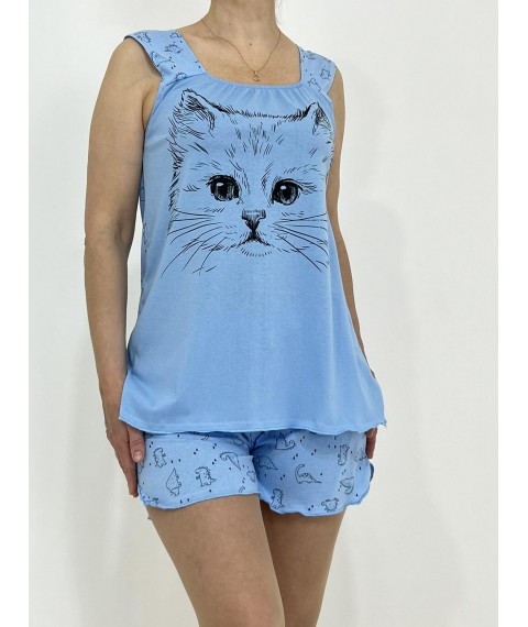 Жіночий домашній комплект Cat (майка + шорти) 52-54 Блакитний 72712150-3