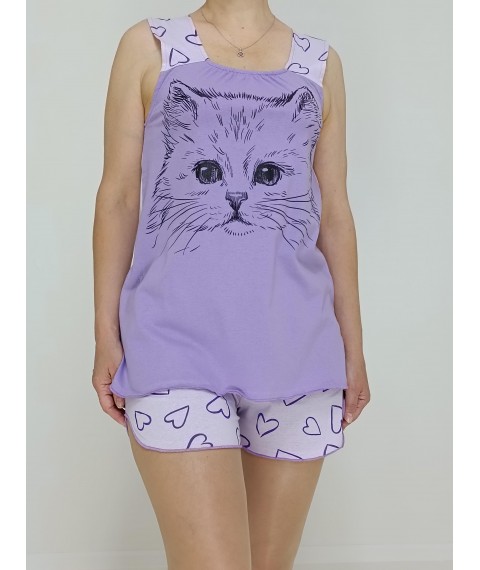 Women's knitted pajamas Cat with hearts (T-shirt + shorts) 44-46 Lilac (91357472-1)