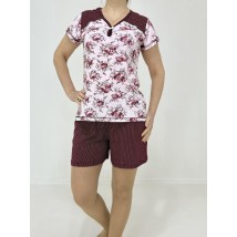 Домашній жіночий комплект Ольга (футболка + шорти) 58-60 Рожевий-бордо 40902509-3