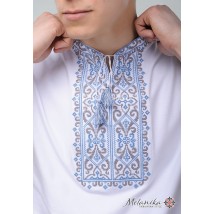 Мужская вышиванка с коротким рукавом белого цвета «Король Данило (синяя вышивка)»