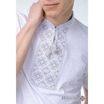 Вышитая мужская футболка белым по белому "Атаманская (серая вышивка)»