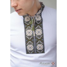 Модная мужская вышиванка с коротким рукавом «Гуцульськая (белая вышивка)»