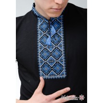 Мужская черная вышитая футболка в молодежном стиле «Атаманская (синяя вышивка)»