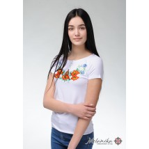 Женская футболка-вышиванка с коротким рукавом белого цвета «Полевая красота» S