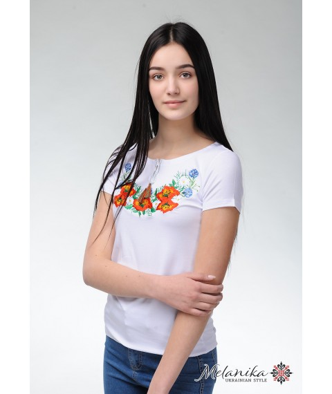 Women's T-shirt-embroidered shirt with short sleeves in white "Field beauty" S