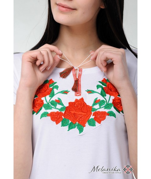 Women's embroidered T-shirt in the Ukrainian style "Roses on white"