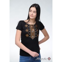 Women's black embroidery for short sleeves “Carpathian ornament (brown embroidery)”