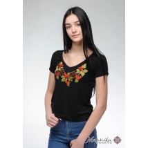 Women's black embroidered T-shirt for a holiday with a V-neck "Kalina"