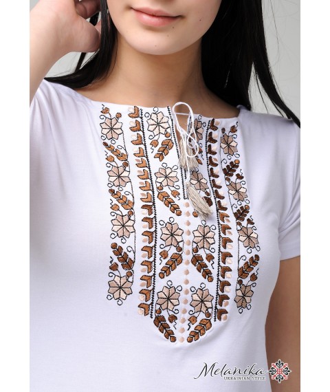 Women's short sleeve summer T-shirt with brown embroidery "Nature Expression"