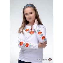 Модная детская футболка с вышивкой белого цвета «Маки-ромашки»