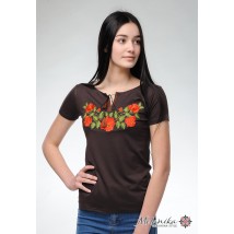Brown women's embroidered T-shirt for every day under the jeans "Tenderness of roses"