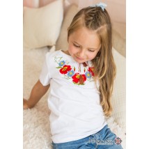 Стильная футболка для девочки белого цвета «Маки-ромашки»