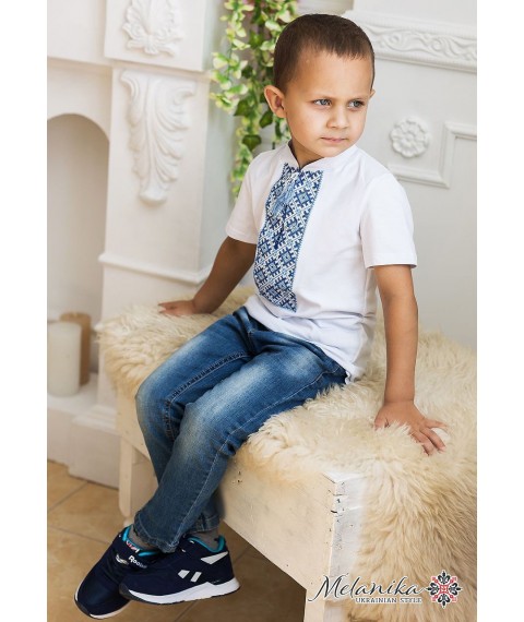 Fashionable children's T-shirt with blue embroidery on white "Blue pattern"