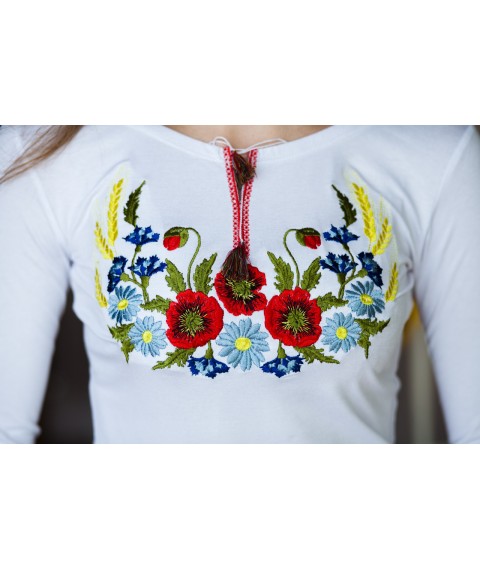 Women's embroidered shirt with long sleeves in white "Wreath with spikelets"