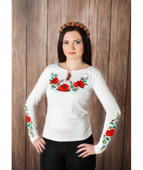 Klassisches wei?es besticktes Hemd f?r Damen mit floralem Ornament "Ukrainian Paints"