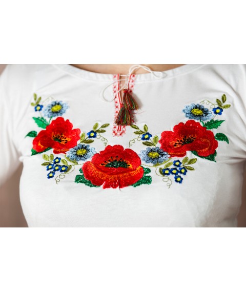 Classic white embroidered shirt for women with floral ornament "Ukrainian paints"