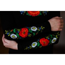 Stylish black women's long-sleeved T-shirt with rich embroidery in flowers "Ukrainian paint" 3XL