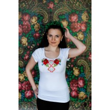 Женская вышитая футболка с круглой горловиной в белом цвете «Маковая геометрия»