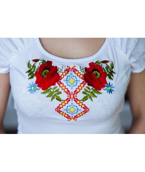 Besticktes Damen T-Shirt mit Rundhalsausschnitt in Wei? "Poppy Geometrie"