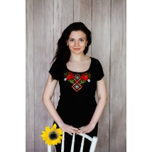 Летняя футболка с вышивкой на короткий рукав в черном цвете «Маковая геометрия» M