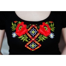 Summer T-shirt with embroidery on short sleeves in black "Poppy geometry"