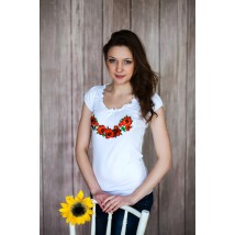 Модная футболка с вышивкой с коротким рукавом с цветами «рюшками с маками»