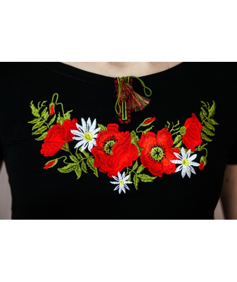 Jugend schwarzes Damen besticktes T-Shirt mit kurzen ?rmeln aus Viskose "Poppy Beauty"
