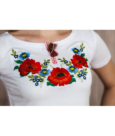 Sch?nes besticktes Damenhemd mit kurzen ?rmeln "Ukrainische Farben"