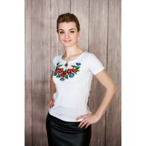 Wei?es besticktes Damenhemd mit floralen Ornamenten "Woloshkovo Pole"