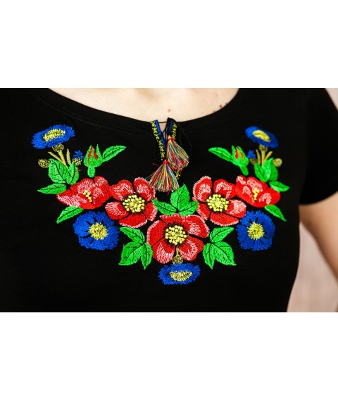 Изящная вышивка в черном цвете с коротким рукавом «Волошкове поле»