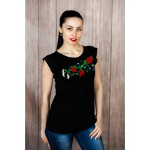 Black embroidered T-shirt sleeveless with a plant pattern "Field bouquet" M