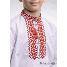 Besticktes Hemd f?r einen Jungen mit langen ?rmeln mit geometrischem Ornament "Andrey (rot)"