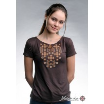 Стильная коричневая женская футболка с вышивкой «Звездное сияние» S