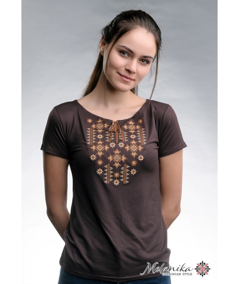 Stylish brown women's T-shirt with embroidery "Star Lights" S