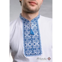 Молодежная футболка для мужчины в этно стиле «Звездное сияние (синяя вышивка)»
