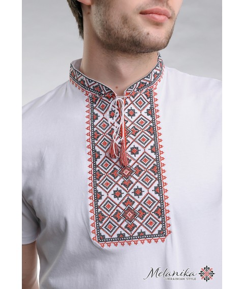 Men's white short-sleeve T-shirt “Starlight (red embroidery)”