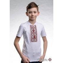 Children's embroidered shirt for a boy with short sleeves with a V-neck "Star shine (red embroidery)"