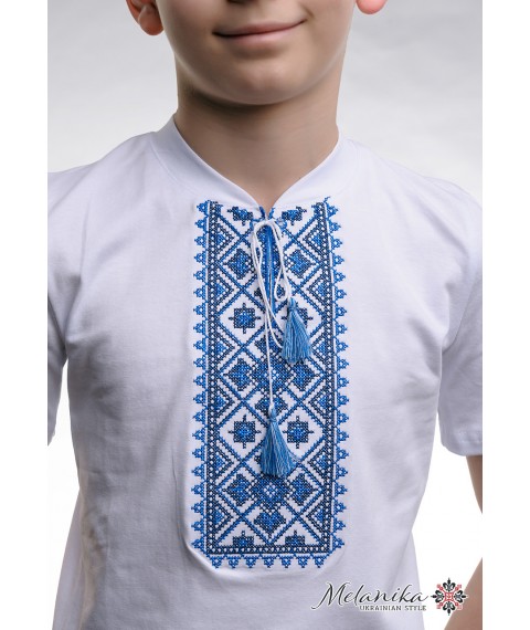 Besticktes Hemd f?r einen Jungen mit V-Ausschnitt "Star shine (blaue Stickerei)"