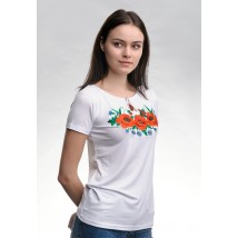 Fashionable women's embroidered T-shirt in white color with flowers "Poppy field" S